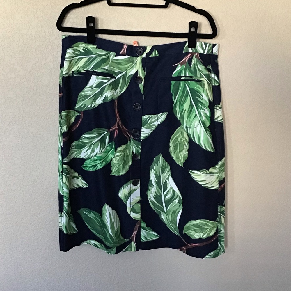 Ann Taylor Leaf Print Tropical Amalfi Button Skirt, Size 14